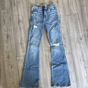 Idyllwind Blue Flare Wide Leg Jeans Distressed